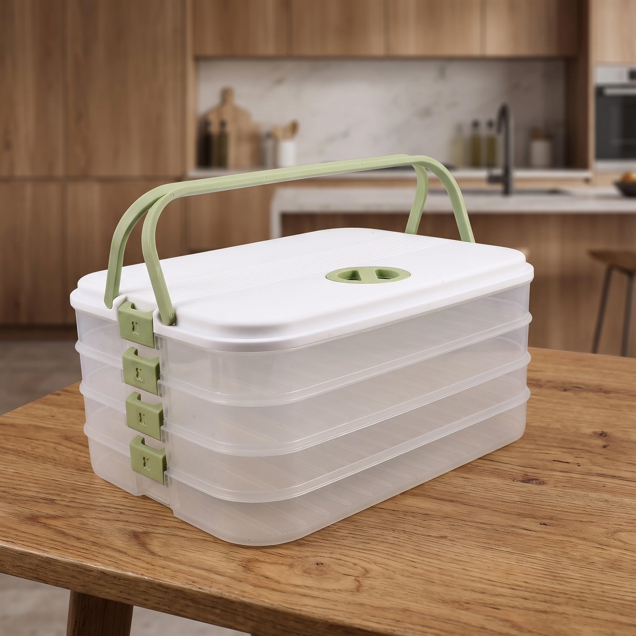 Recipiente rectangular para guardar empanadillas con 4 niveles - Caja rectangular para empanadillas, ideal para el frigorífico, como recipiente para aperitivos, queso, verduras y donuts, con