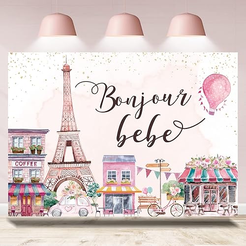 Rsuuinu Telón de fondo de la Torre Eiffel de París, vista de la ciudad francesa, tienda de flores de calle, fondo de fotografía de ensueño, cartel