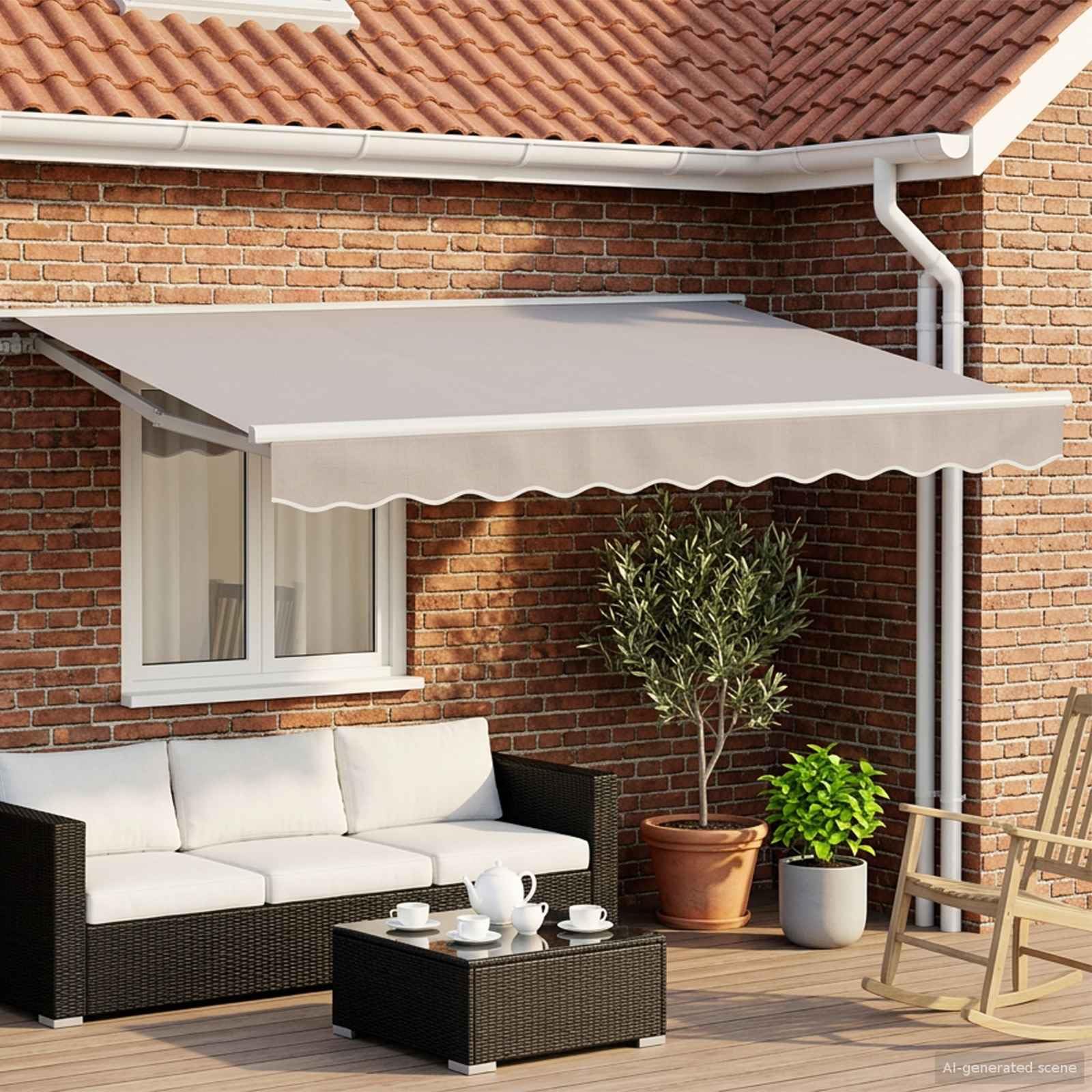 Telaio per tenda da sole elettrico, bianco, 3 x 2 m, in alluminio con LED, funzionamento a manovella, montaggio a parete, braccio articolato e protezione solare per giardino, terrazza, balcone
