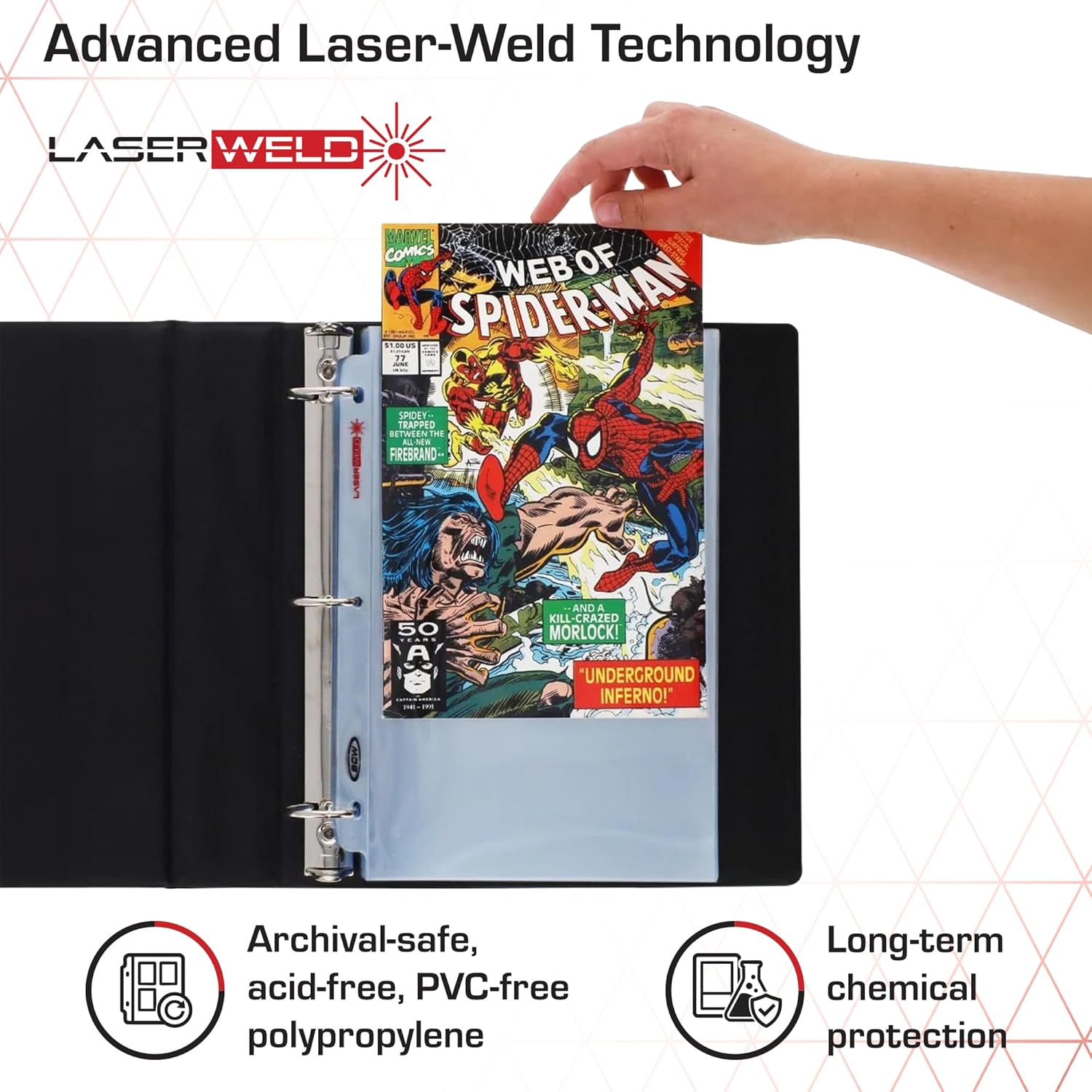 BCW LaserWeld Comic Book Sleeves | 100 Pack | 1-Pocket Pages for 3 Ring Binder | Top Loading, Crystal Clear, Acid-Free, Archival Storage