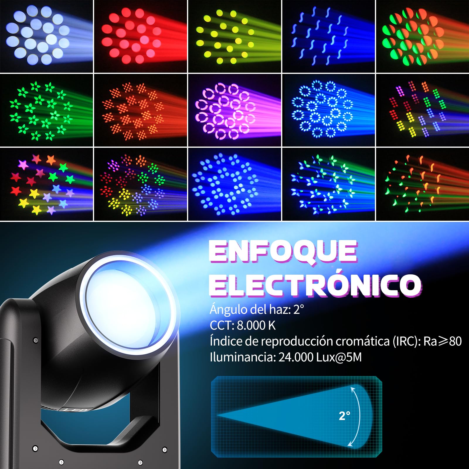 4 pezzi Teste Mobili LED 200W Beam Luce da Palcoscenico 7+1 Colori 12 Gobos Mini illuminazione di scena con Striscia luminosa 18 Prisma Focus Elettronico Luce di Scena per Natale Club DJ Discoteca