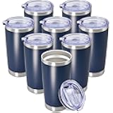20 oz Tumbler Coffee Travel Tumblers Bulk with Lid Stainless Steel Double Wall Vacuum Insulated Mug Powder Coated Cups fit Car Cupholder for Hot and Cold - Navy, 8Pack