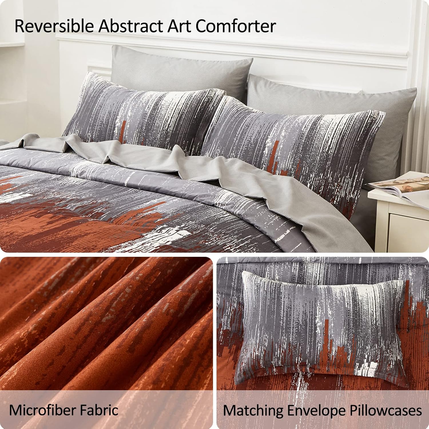 WONGS BEDDING Comforter Set King, Thanksgiving Burnt Orange 7 Pieces Bed in a Bag Abstract Gradient Soft Microfiber Fall Terracotta Bedding Set with Flat Sheet, Fitted Sheet, Pillow Shams, Pillowcases 81zqBI9Gw6L. AC SL1500