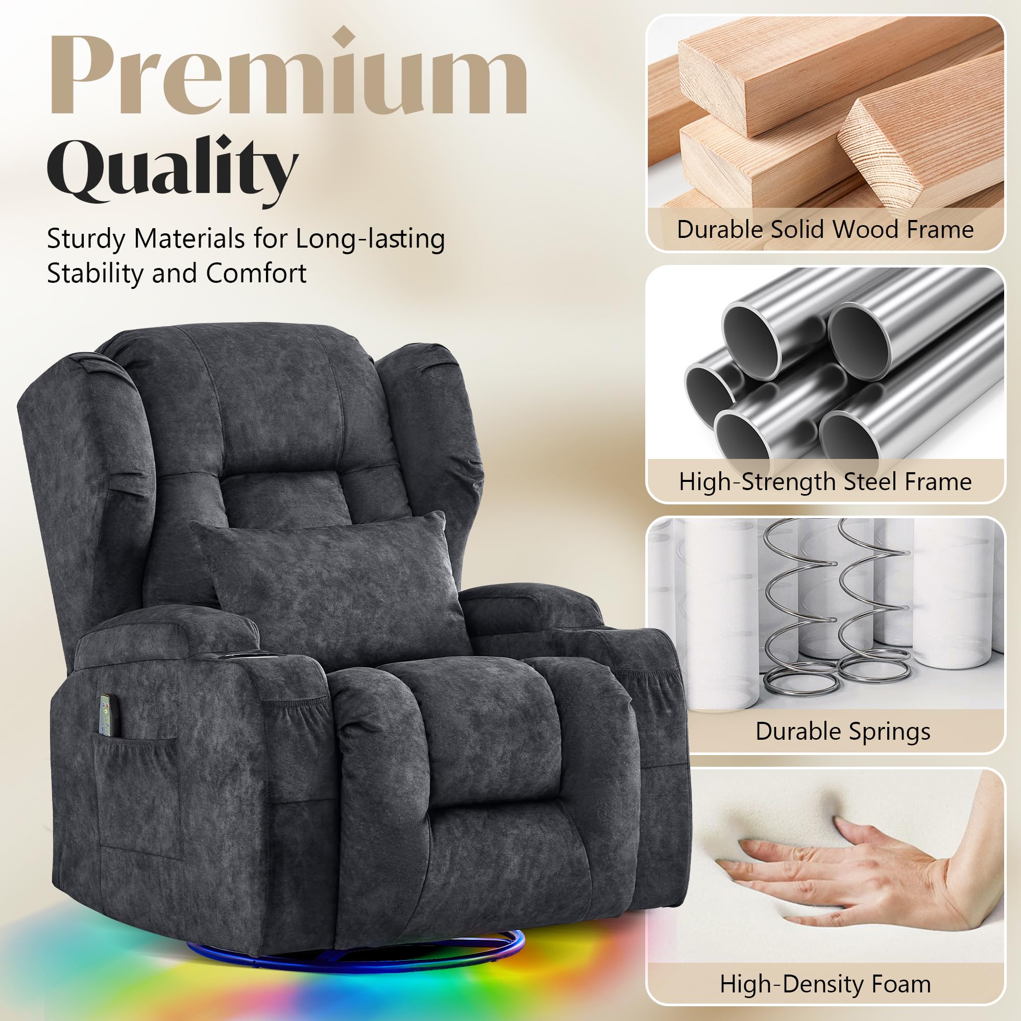 SAMERY Doppelmotor Fernsehsessel Elektrisch Verstellbar, Samt Relaxsessel mit Liegefunktion, 240° Drehbar, 30° Wippbar, Massage Heizung, USB/USB-C/LED – Kinosessel TV Sessel Sofa Chair für Wohnzimme