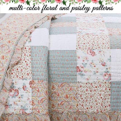 Vista 29 de Cozy Line Home Fashions Juego de ropa de cama reversible 100% algodón, diseño de retazos de color rosa, floral, estilo shabby chic, colcha