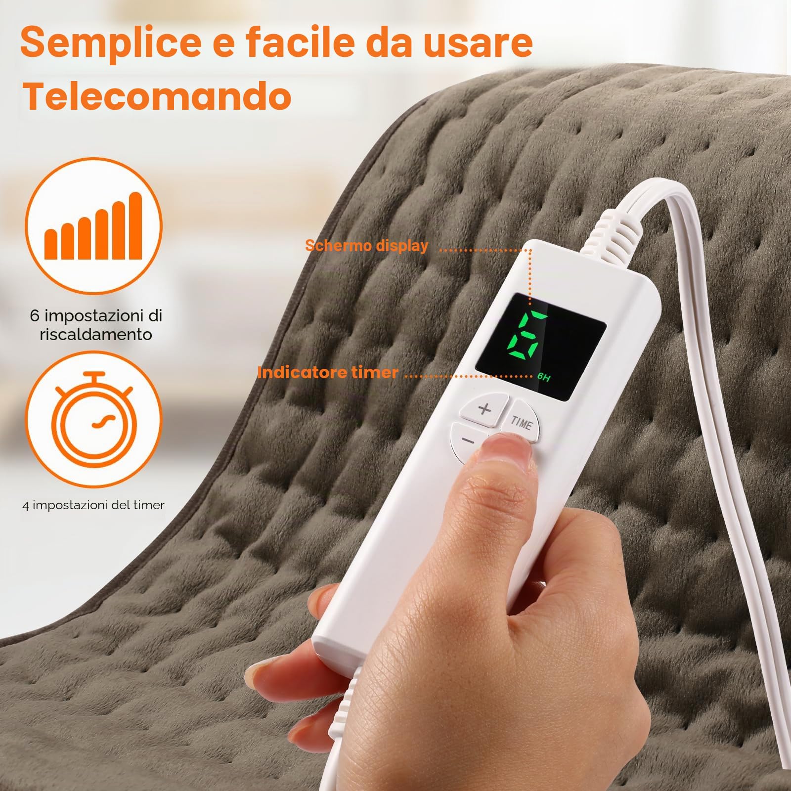 Termoforo Elettrico OneAmg 126 x 30 cmTermoforo Lombare con 6 Livelli di Temperatura e Spegnimento Automatico Riscaldamento Rapido Lavabile Cuscino Termico Elettrico Per Schiena Spalle Addome Altezza