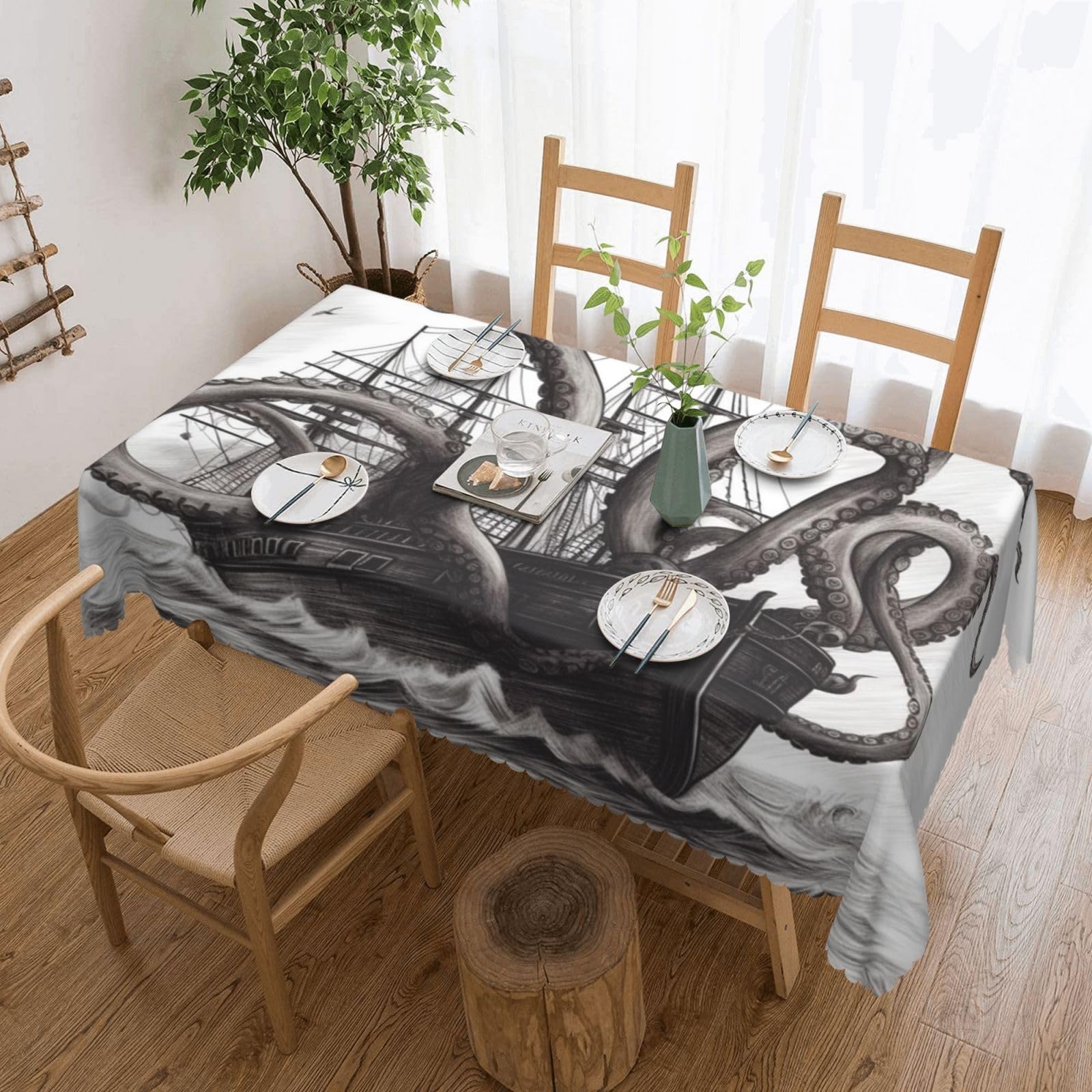 Nappe de table rectangulaire extérieure motif pieuvre marine