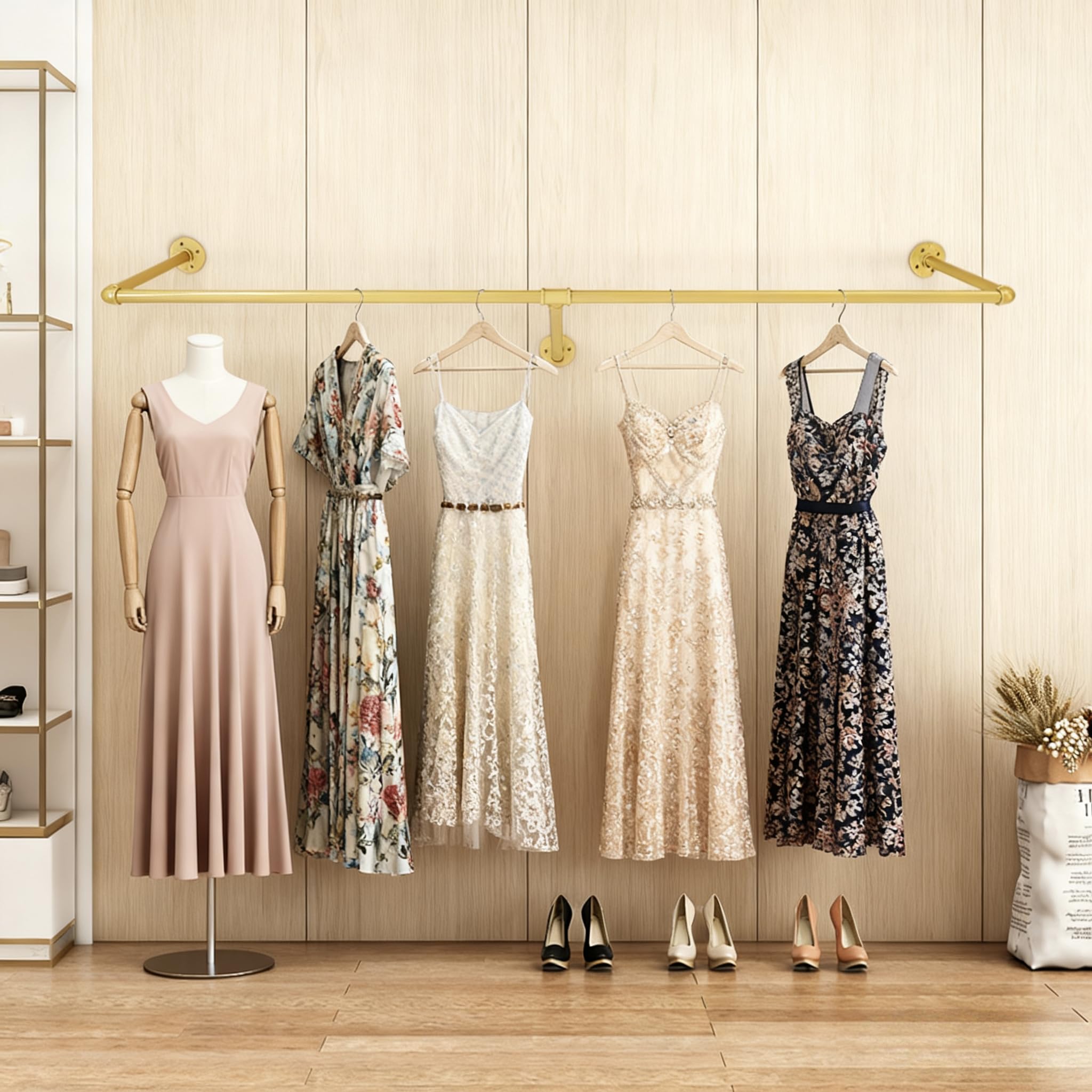 Amazon.com: kunghei 47in Wall Gold Clothing Racks for Boutique Retail  Display Home Organizer, Metal Garment Dressr Racks for Hanging Long Dresses,  Bridal Wedding Dress Rack Closet Rod Storage Towel Rack : Home