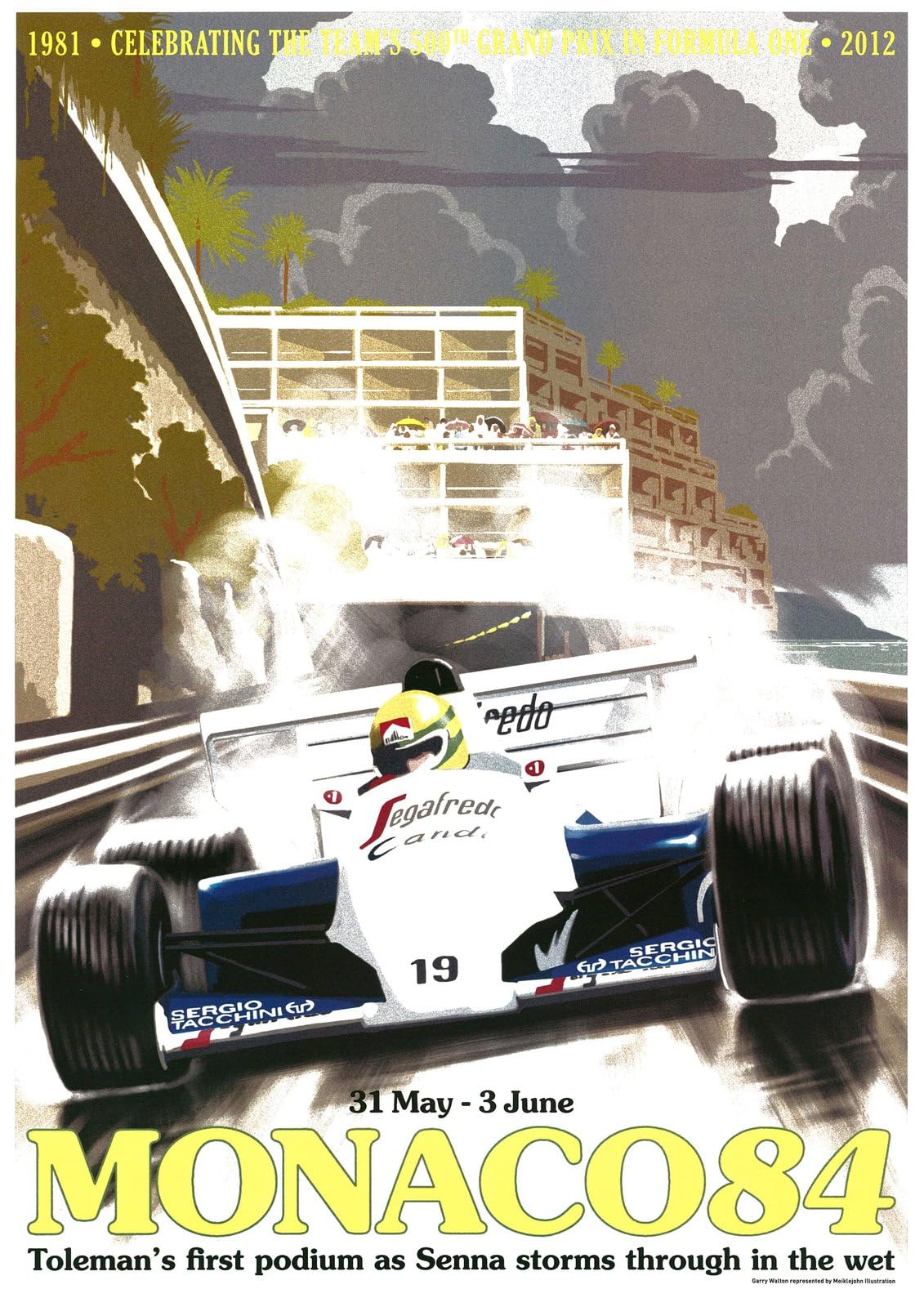 Grand Prix Formula One Monako 1984 A0 Poster on Canvas - Movie Art Poster in varie dimensioni per idee soggiorno o camera da letto. Immagini di film cult senza bordi Classic Iconic 70s 80s 90s Vintag