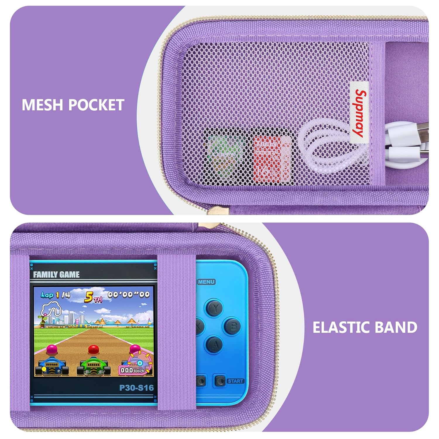 Supmay Carrying Case Compatible with WELLST·G/ for GuaiyeyeAP Handheld Game for Kids -Preloaded 220 Retro Video Games, Portable Gaming Player Storage Holder Travel Bag with Mesh Pocket, Purple(Cube)