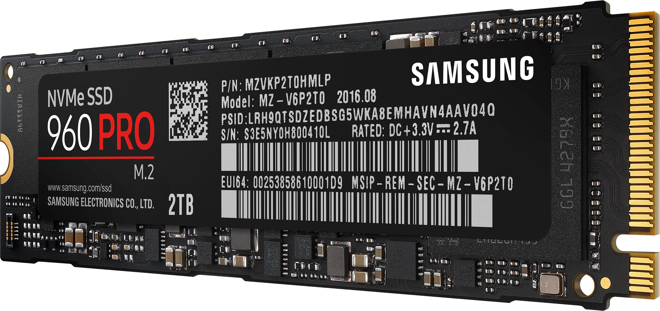Samsung MZ-V6P2T0BW SSD 960 PRO, 2 TB, NVMe, Nero/Rosso