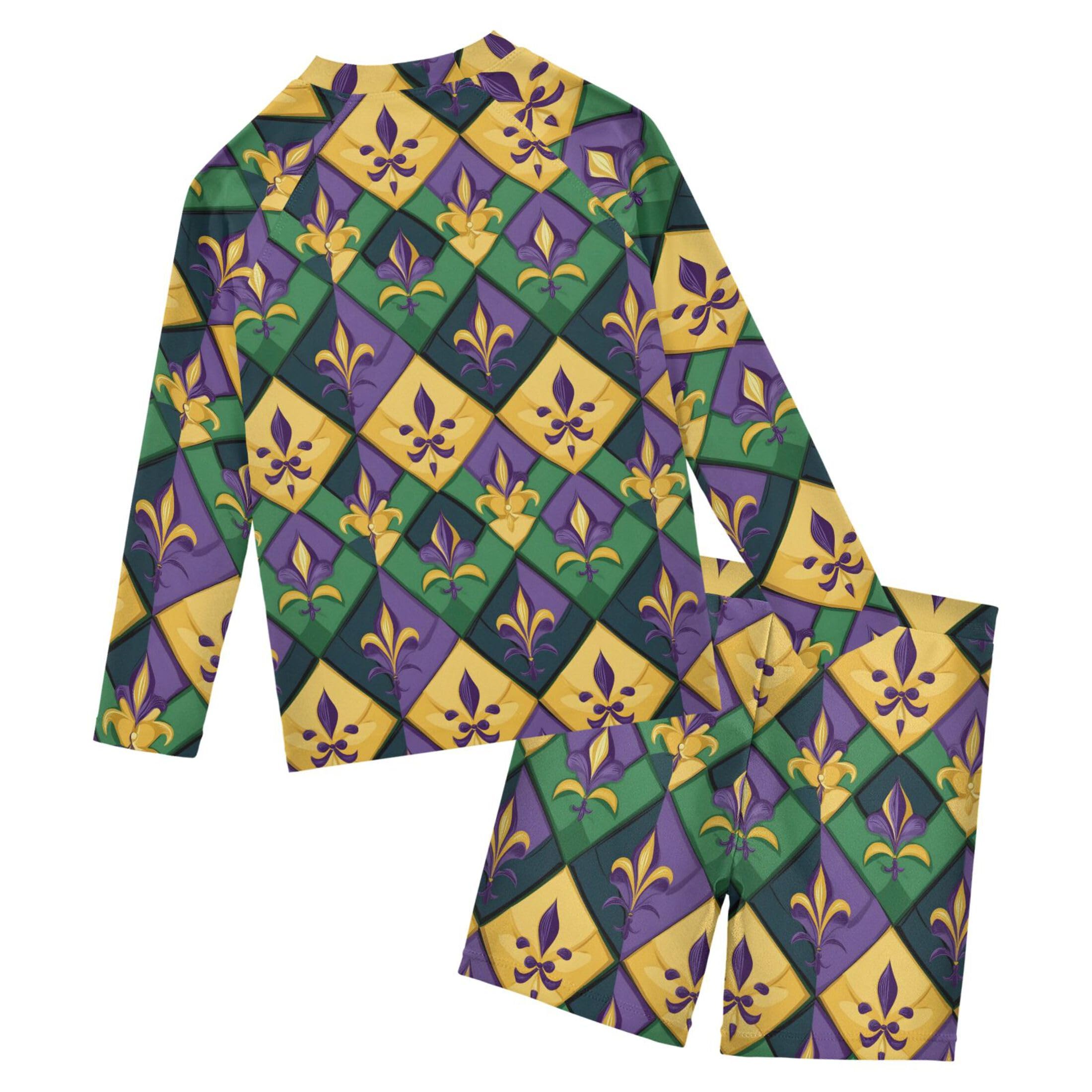 Brazil Mardi Gras Carnival Party Boys Rash Guard Swimsuits Set Long Sleeve Swim Shirts Bathing Suits B0403643