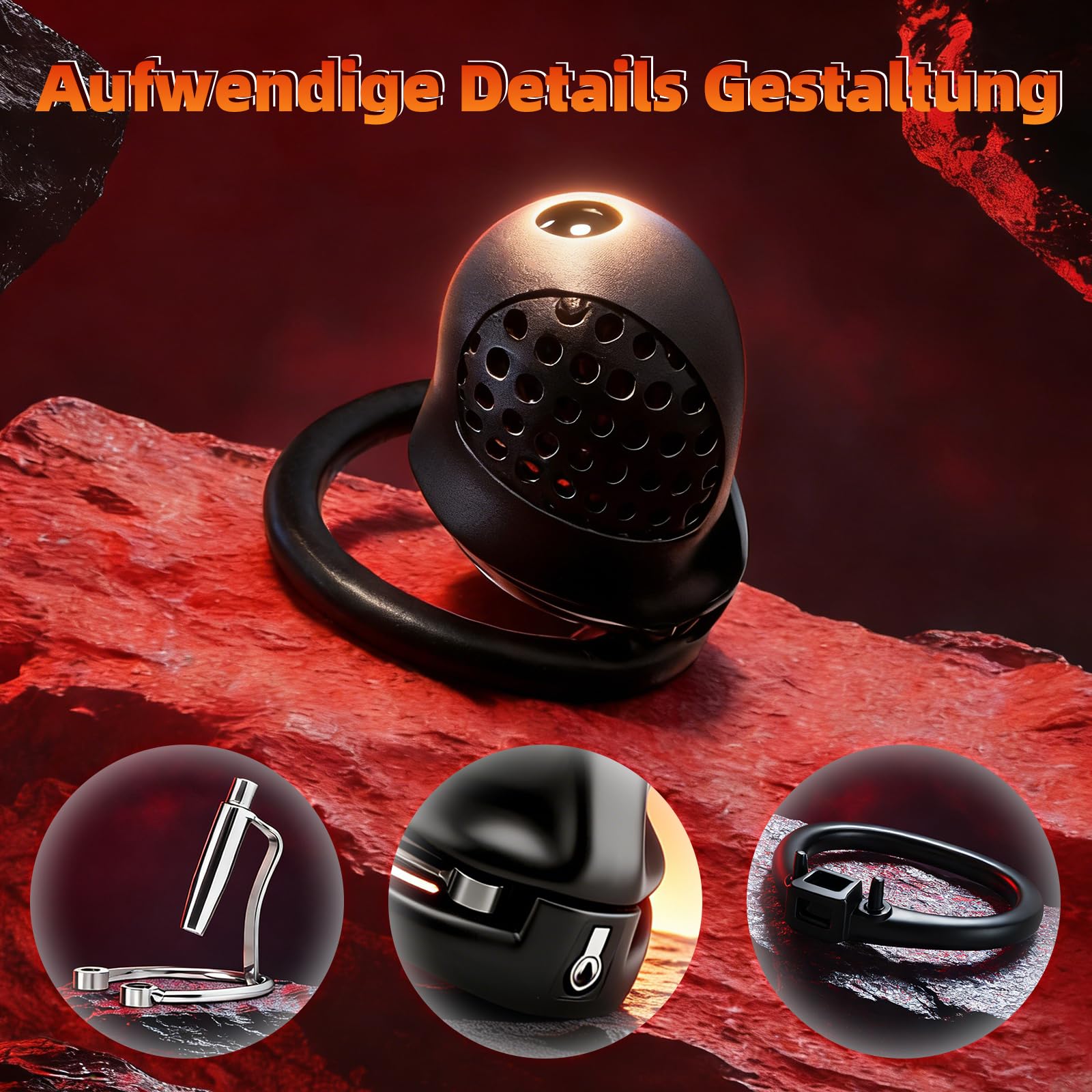 Cage de Chasteté pour Pénis PA Chastity Cage Man avec Cathéter Amovible et 5 Anneaux Sex Toýs Homme Cage de Chasteté Léger et Respirant avec Serrure Dissimulée pour Contention du Pénis (A)