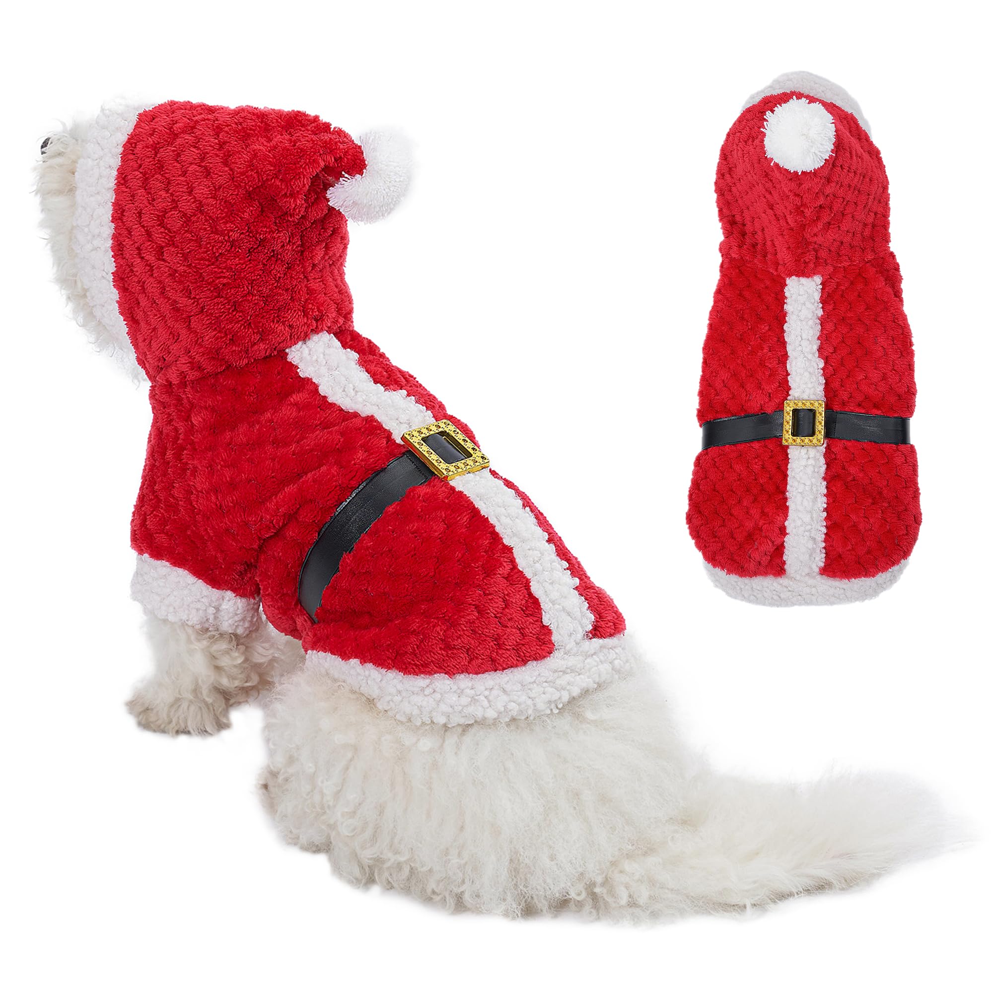 Yoption Christmas Santa Claus Pet Cosplay Dog Cat Costume, Funny Pet Christmas Winter Warm Coat Clothes Hoodie Outfit Apparel (L)