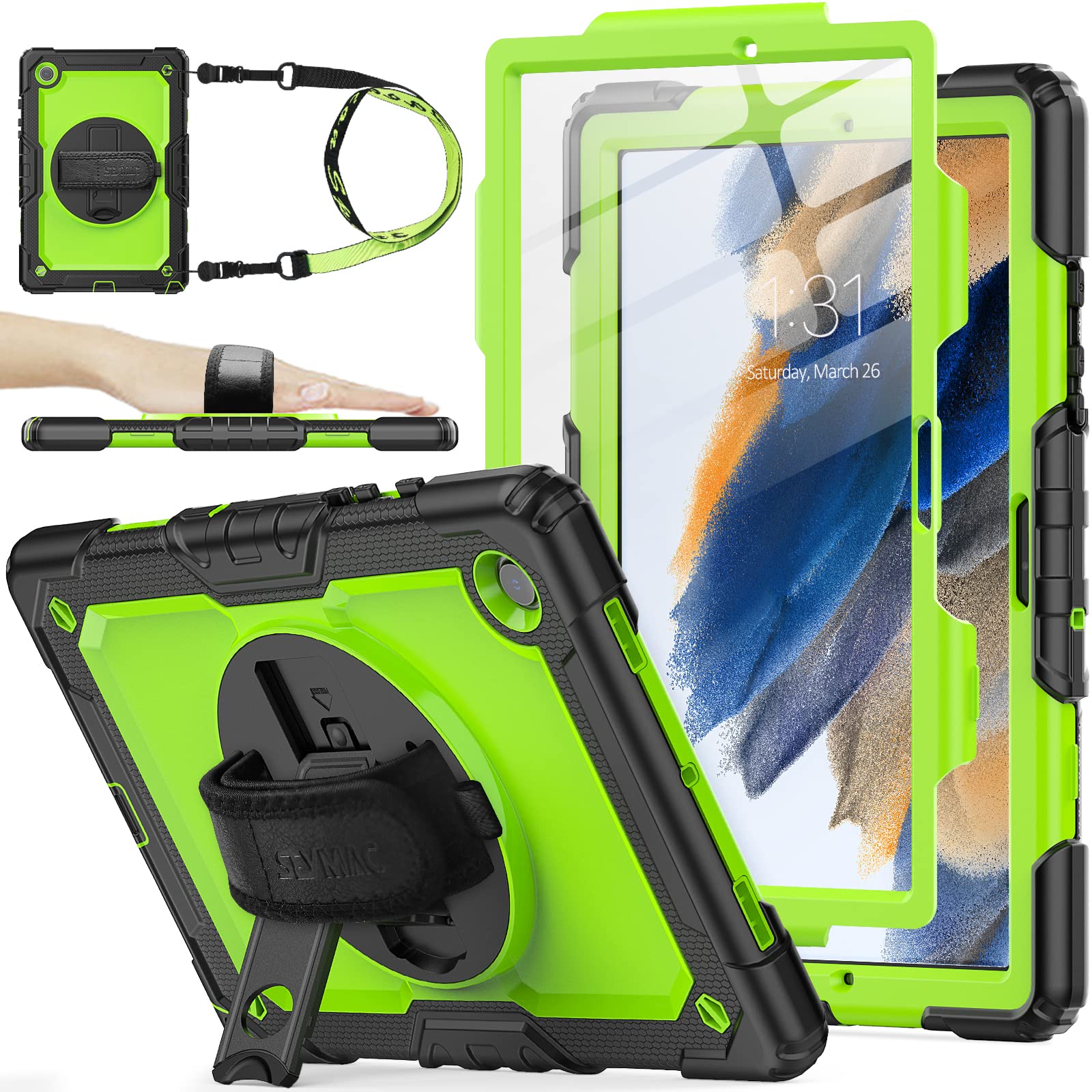 SEYMAC stock Case for Samsung Galaxy Tab A8 10.5'', Full-Body Drop Protection Case with Screen Protector Pencil Holder [360° Rotating Hand Strap] &