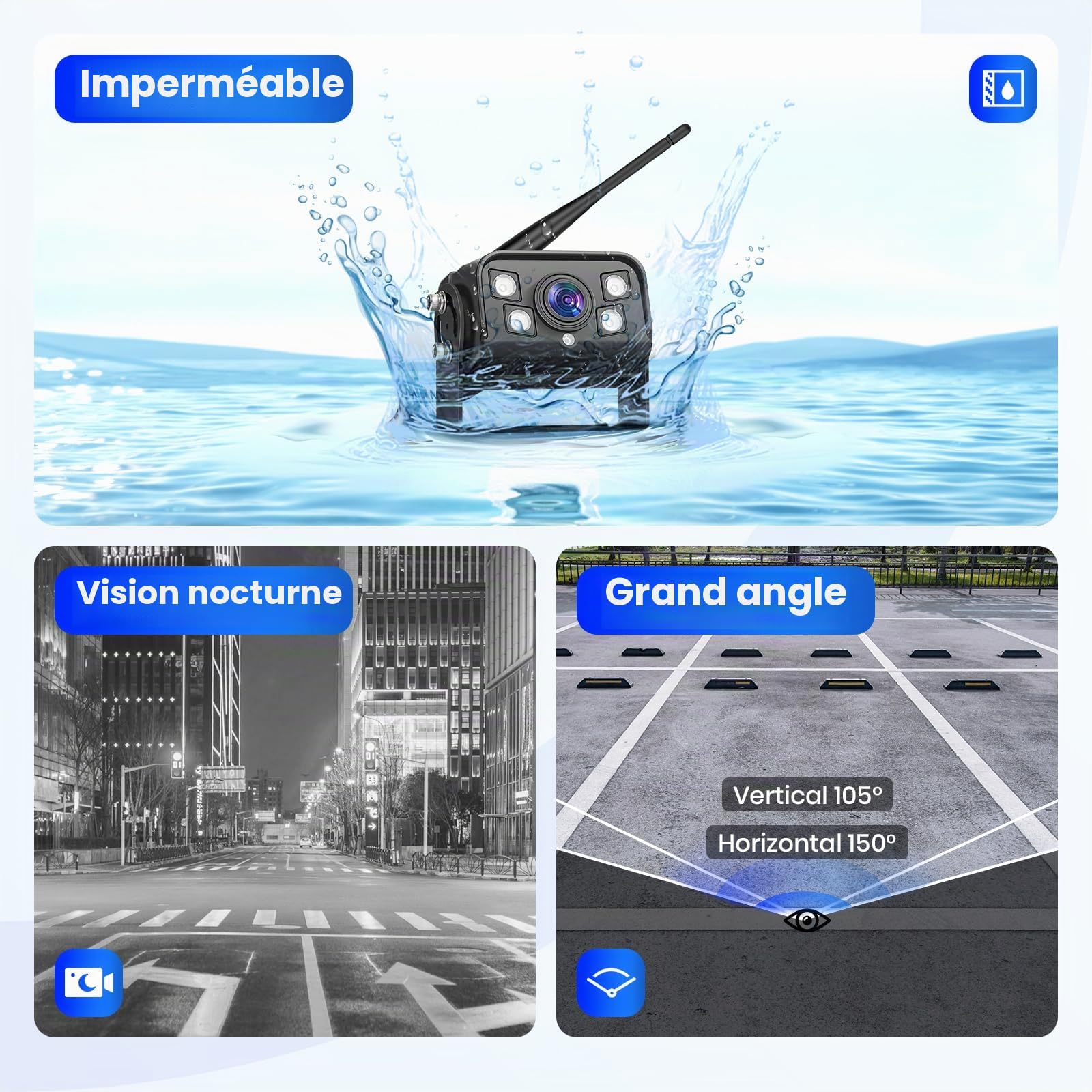 Hodozzy Caméra de Recul Numérique sans Fil, IPS Ecran 9 Pouces Monitrur Kit avec Avertisseur d'angle Mort,Camera Recul Étanche Vision Nocturne,Enregistrement en Boucle Camions/Remorques/Bus(12v-24V)