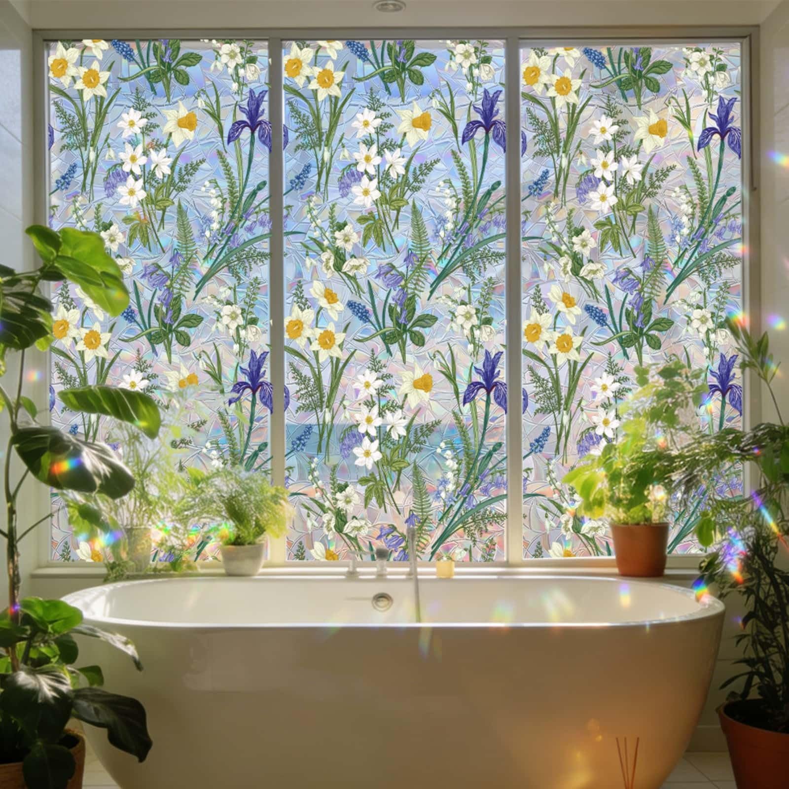 Window Film Privacy 43x100cm Purple Plants Privacy Film for Glass Windows Office Kitchen Living Room Bathroom Opaque Reusable Window Stickers for Glass