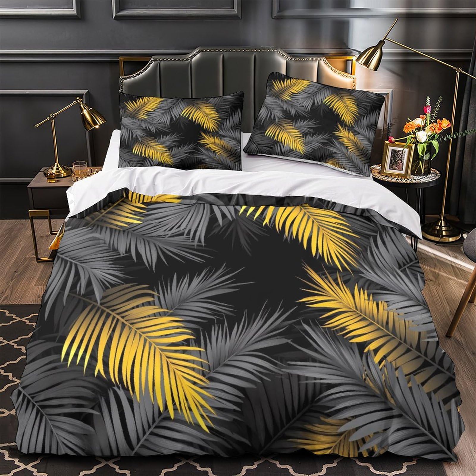 Parure de lit 140x200 feuilles tropicales avec housse de couette microfibre