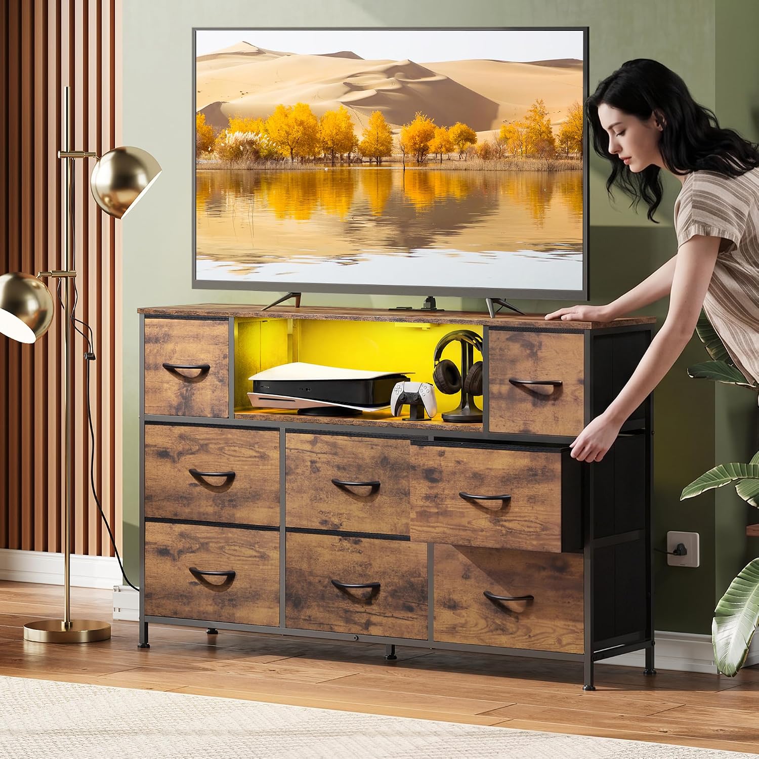 WLIVE LED Dresser TV Stand for 55 Inch TV, 8 Drawers, Rustic Brown 3 81zqF3KVEmL. AC SL1500