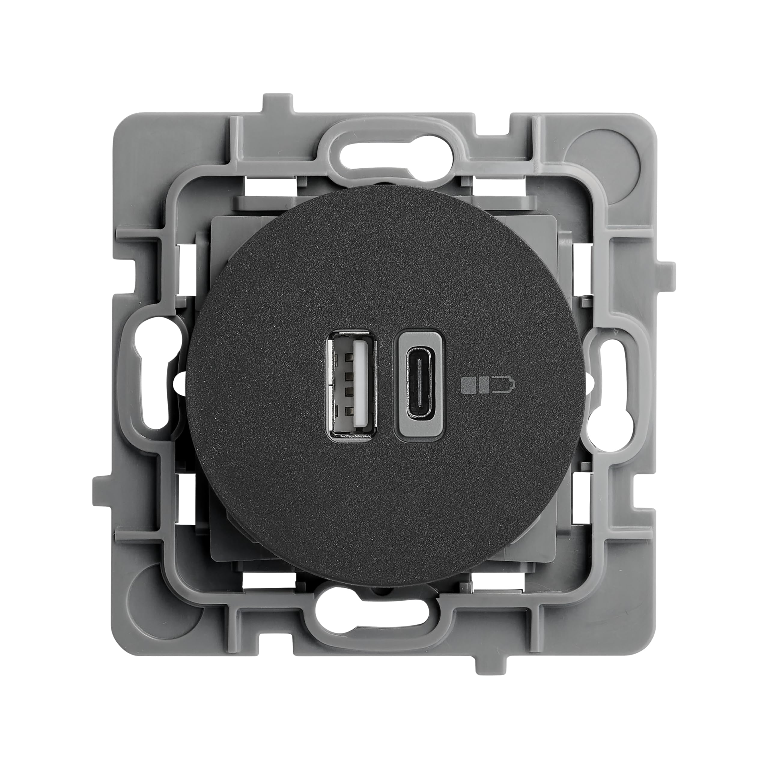 DEBFLEX - Casual Evo - Prise Double USB (USB-​A 3A + USB-​C 3A) - Pour alimenter et Recharger Divers Appareil Electroniques - ABS - Installation Encastrée - Noir - 76 x 76 x 42 mm