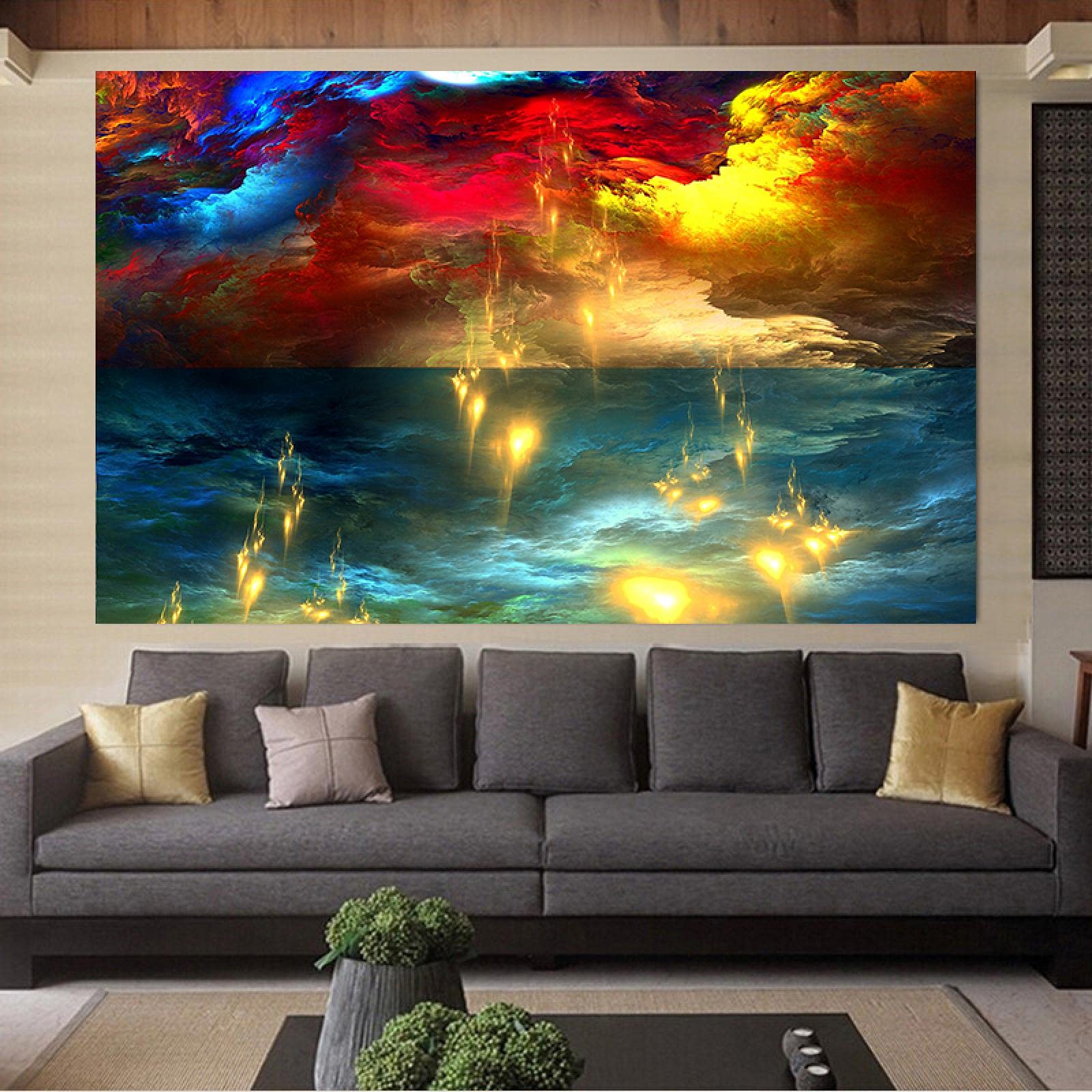 Nowoczesna sztuka ścienna obraz salon płótno sztuka kolorowa chmura farby olejne abstrakcyjny krajobraz plakat wydruki dekoracja domu 70 x 110 cm (28 x 43 cali) z ramą