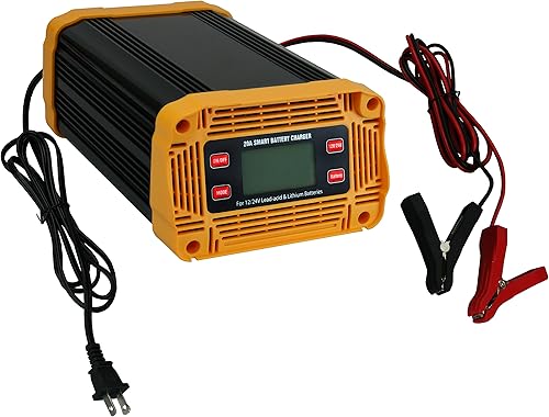 Cargador de batería inteligente de 20 amperios, 12V/20A y 24V/10A, para litio, LiFePO4 y plomo-ácido (AGM/Gel/SLA/MF), para automóvil, barco,