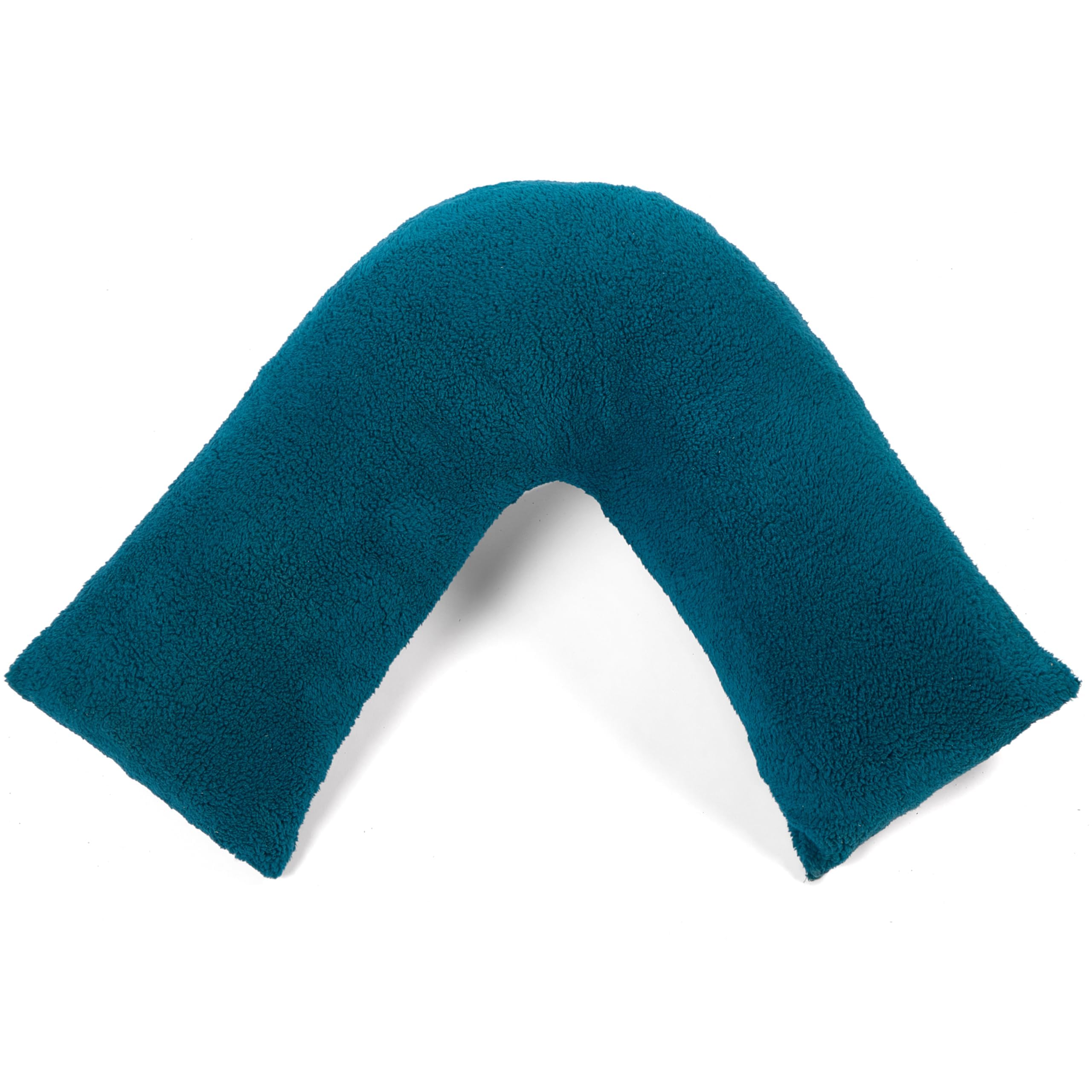 Downland Teal Huggleland V Shaped Pillow – Orthopaedic Support For Neck, Back & Shoulders, Soft Teddy Fleece V Shape Triangle Cushion, Hollowfibre Filled Maternity, Pregnancy V Pillow 80X80cm (Teal)