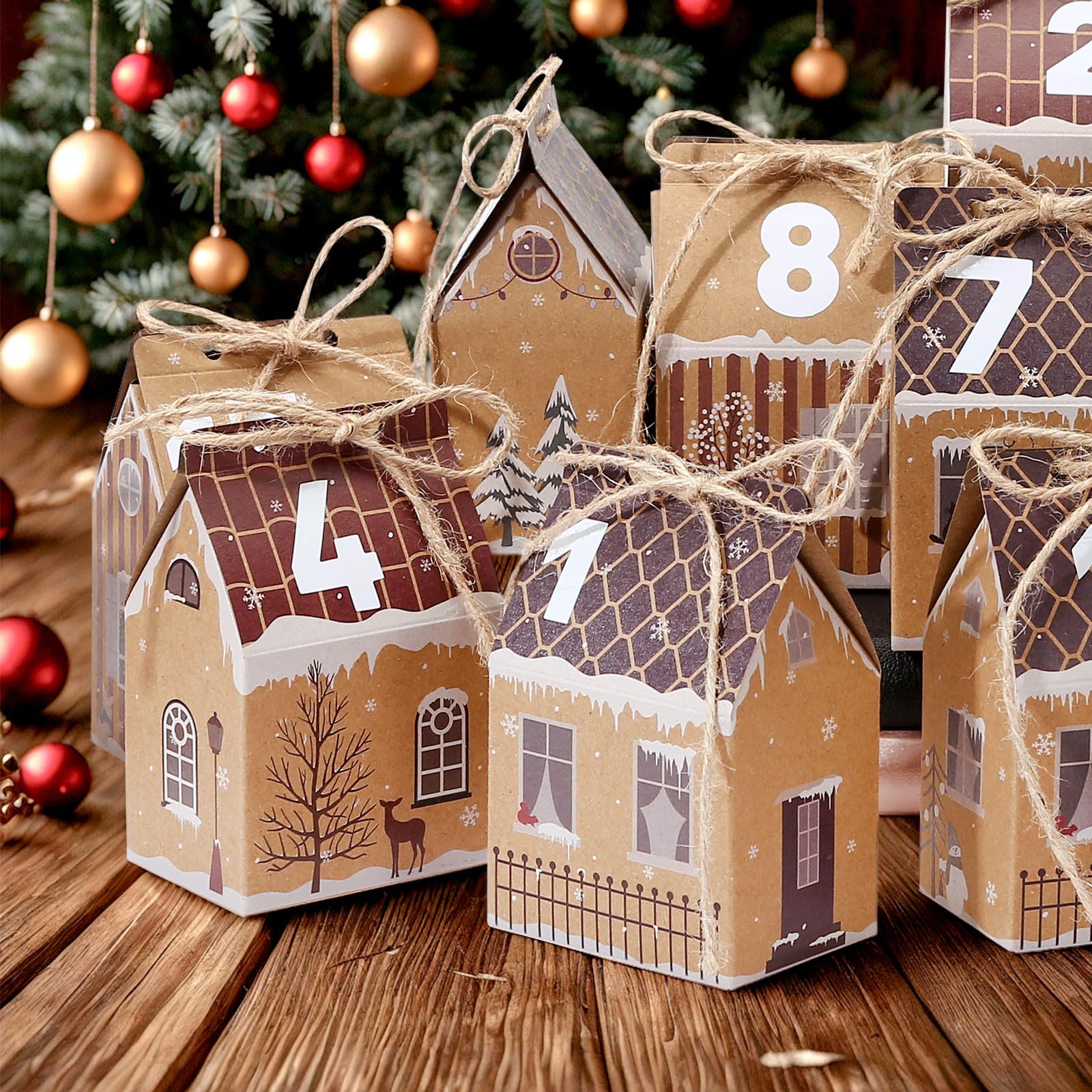GWHOLE Calendrier de l'Avent Vide a Remplir Soi Meme, 24pcs Boite Calendrier de l'avent Maison Reutilisable en Papier Kraft pour DIY Cadeau Mural Décoration Sapin Noel