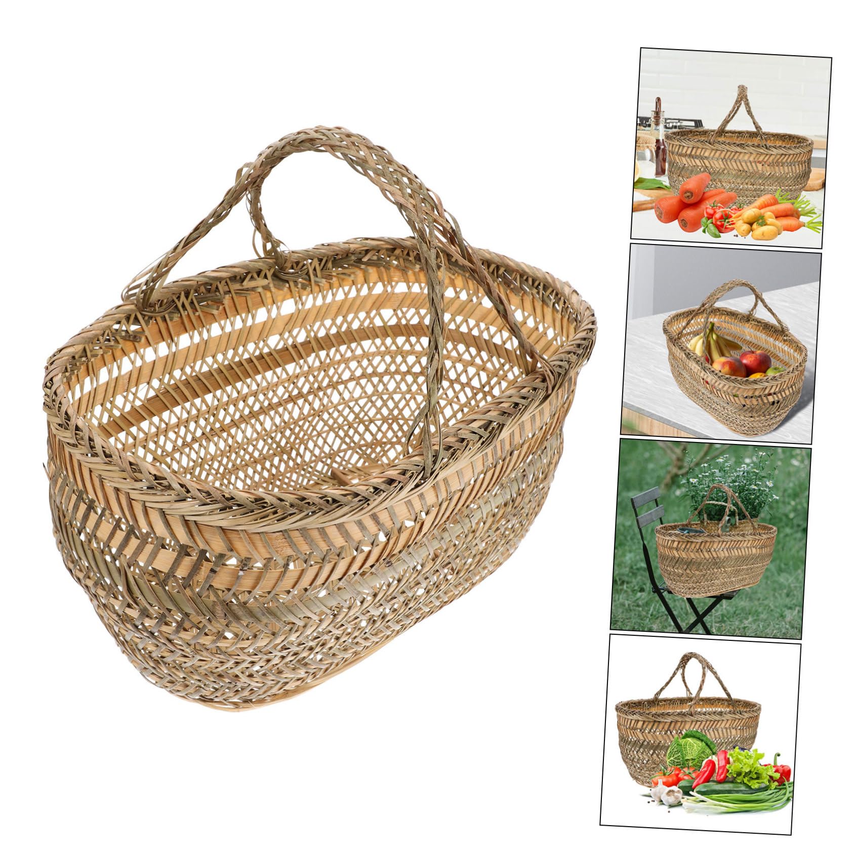 BESPORTBLE Cesta de almacenamiento de bambú rústico manejar Canasta de almacenamiento de mimbre para picnic Cesta de almacenamiento de mimbre para plantas titular de almacenamiento de picnic