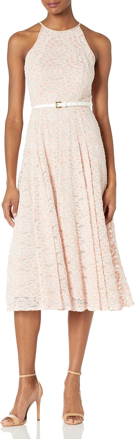 Tommy Hilfiger Women's Embroidered Pink Lace Midi | amazon.com