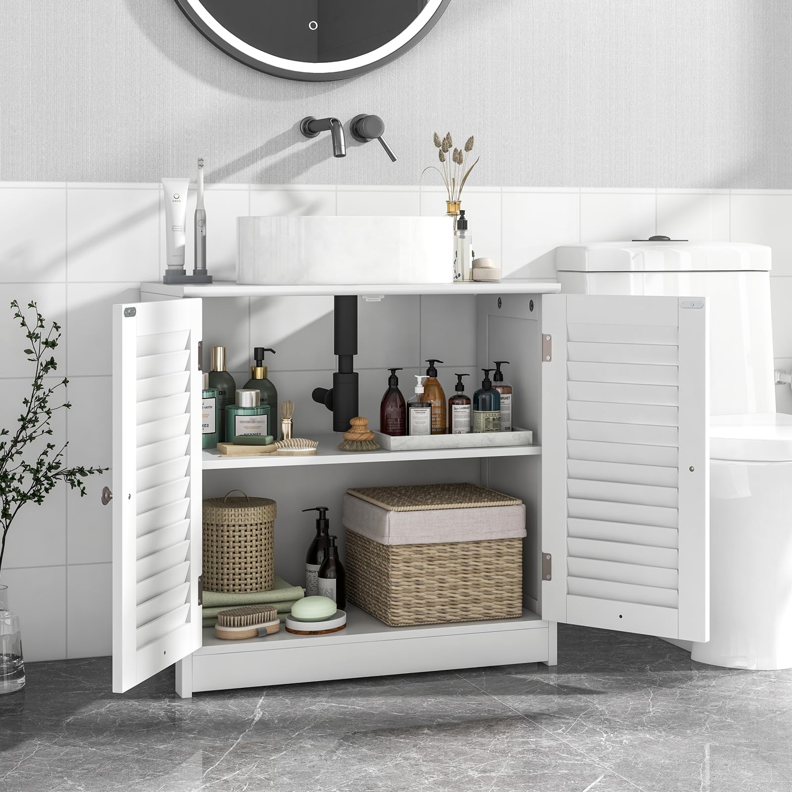 LIFEZEAL Waschbeckenunterschrank weiß, Badschrank Badunterschrank mit 2 Türen, U-Schnitt, Badezimmerunterschrank Waschbecken Unterschrank 60 x 30 x 60 cm (Stil 1)