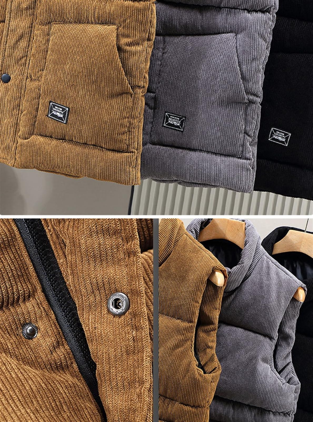 GIBZ Gilet Matelassée en Velours Côtelé Homme Veste Doudoune Matelassée sans Manches Blousons Extérieur Chauds pour Hiver Travail