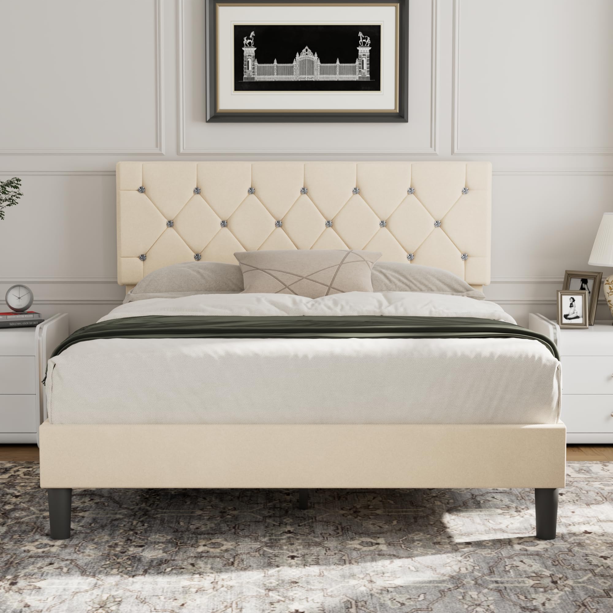 Snapklik.com : VECELO Full Size Bed Frame, Upholstered Platform
