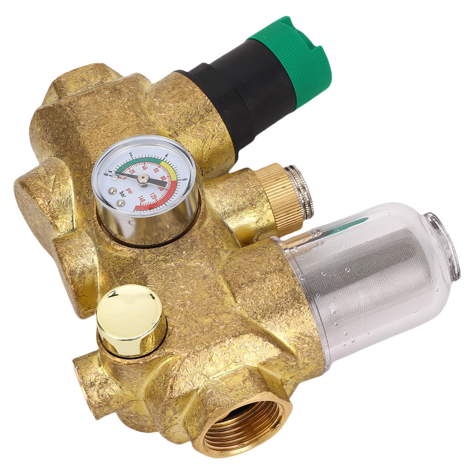 Ausla Válvula Reductora de Presión de Tubería Regulador de Presión de Agua de Latón con Manómetro de Filtro de Acero Inoxidable 316L Ajustable de 3 a 6 T H para Plomería de Toda la Casa (1/2 pulgada