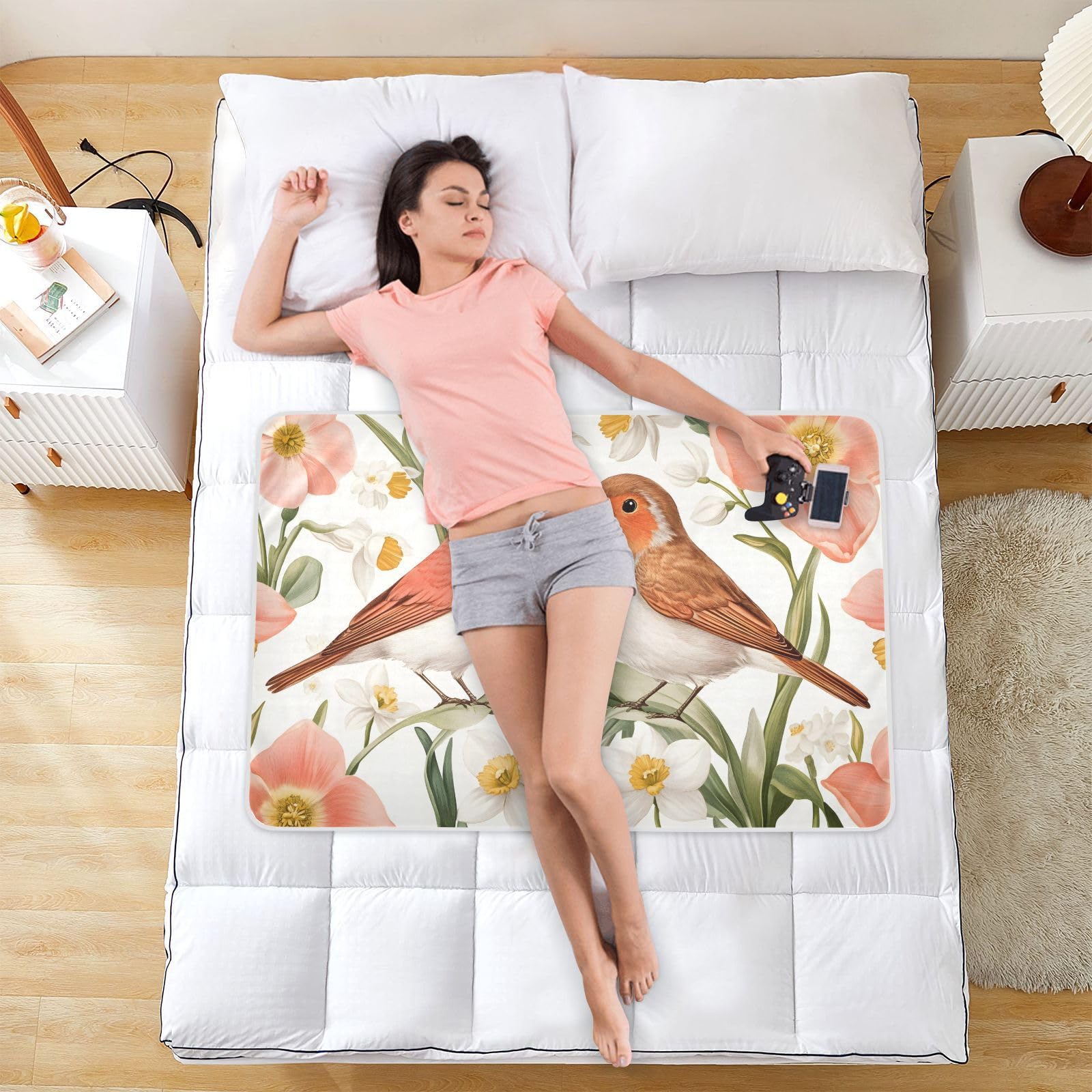 CEBUGI 34” x 52”Washable Underpads Heavy Absorbency Waterproof Incontinence Bed Pads Bird Flowers Pee Pads for Adults Kids and Baby