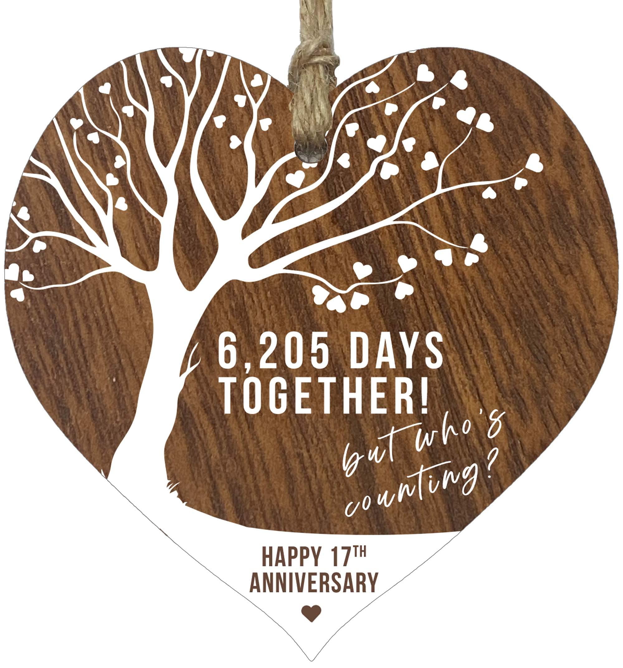 17th Wedding Anniversary Wooden Heart Plaque, Dark Wood Sign Keepsake, Celebrate Anniversary Wife Husband Boyfreind Girlfriend Mum or Dad, Plaque with Quotes Gifts from the Kids