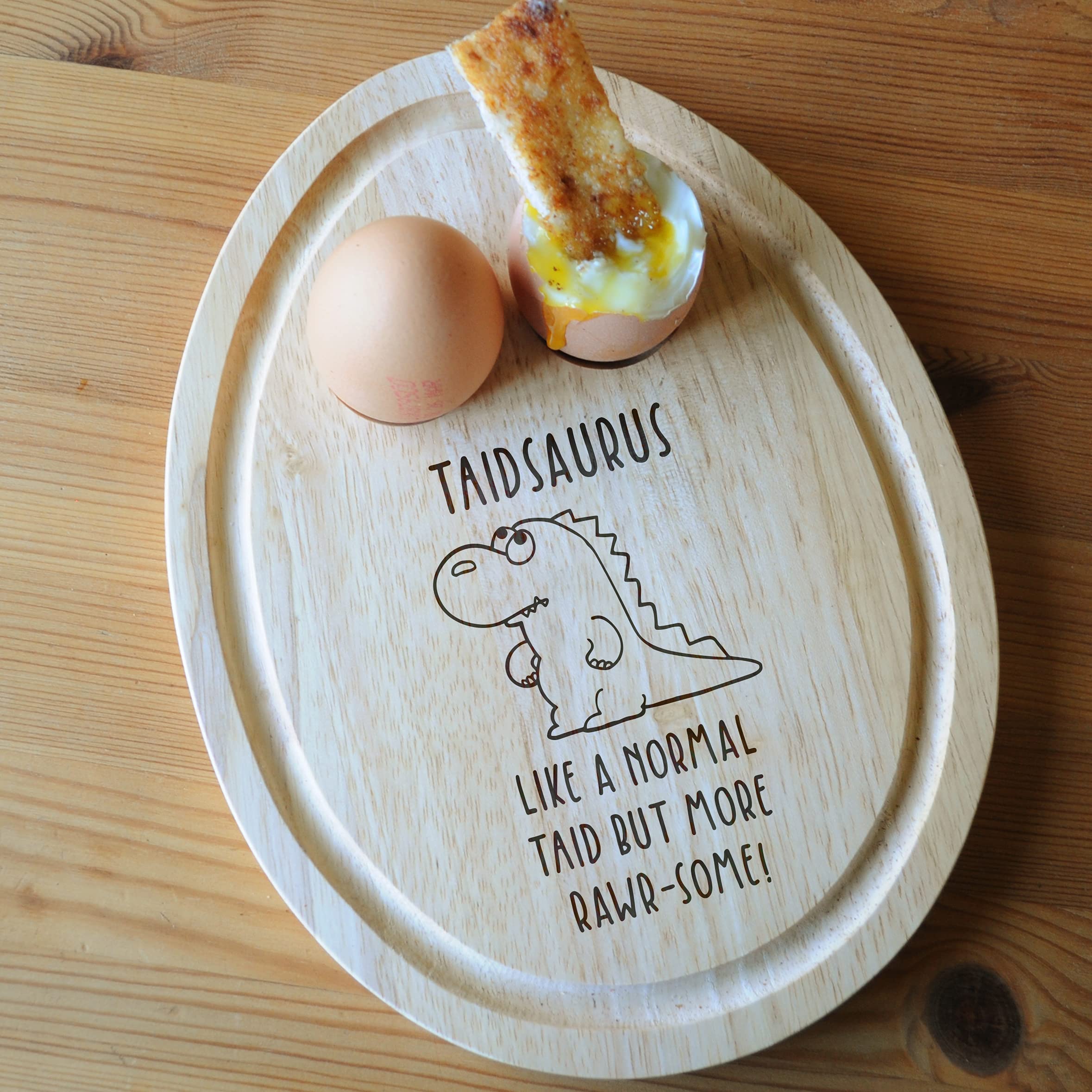 eBuyGB Taidsaurus Breakfast Board, Dinosaur Egg Shaped Serving Board, Taid Birthday Gift, Present for Welsh Grandad