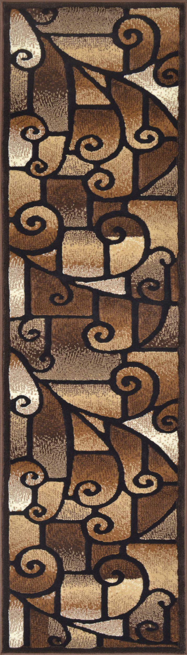 Allstar 2x7 Chocolate and Mocha Modern and Contemporary Machine Carved Runner with Ivory and Espresso Swirl Design (1' 11