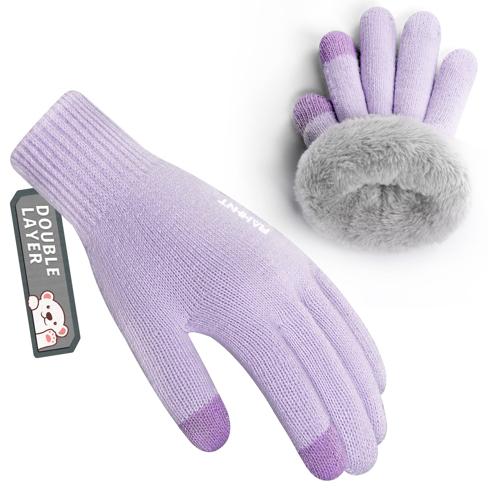 Rahhint Kids Winter Gloves for Boys Girls Children Toddler Thermal Wool Knit Gloves with Insulated Fleece Lining Warm Gift