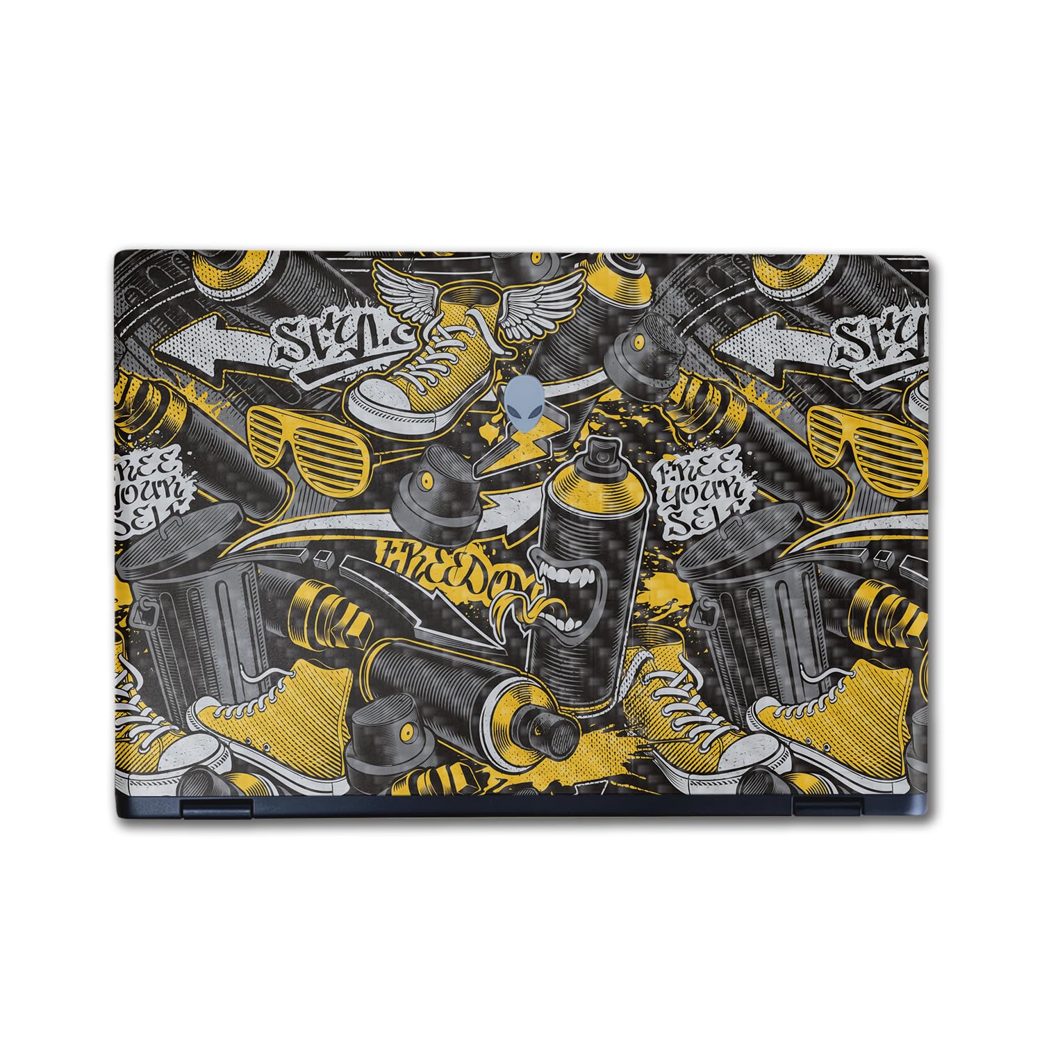 Carbon Fiber Laptop Skin Compatible with Alienware M16 R2 (2024) - Yellow Hip Hop - Premium 3M Vinyl Protective Wrap Decal Cover - Easy to Apply | Crafted in The USA by MightySkins