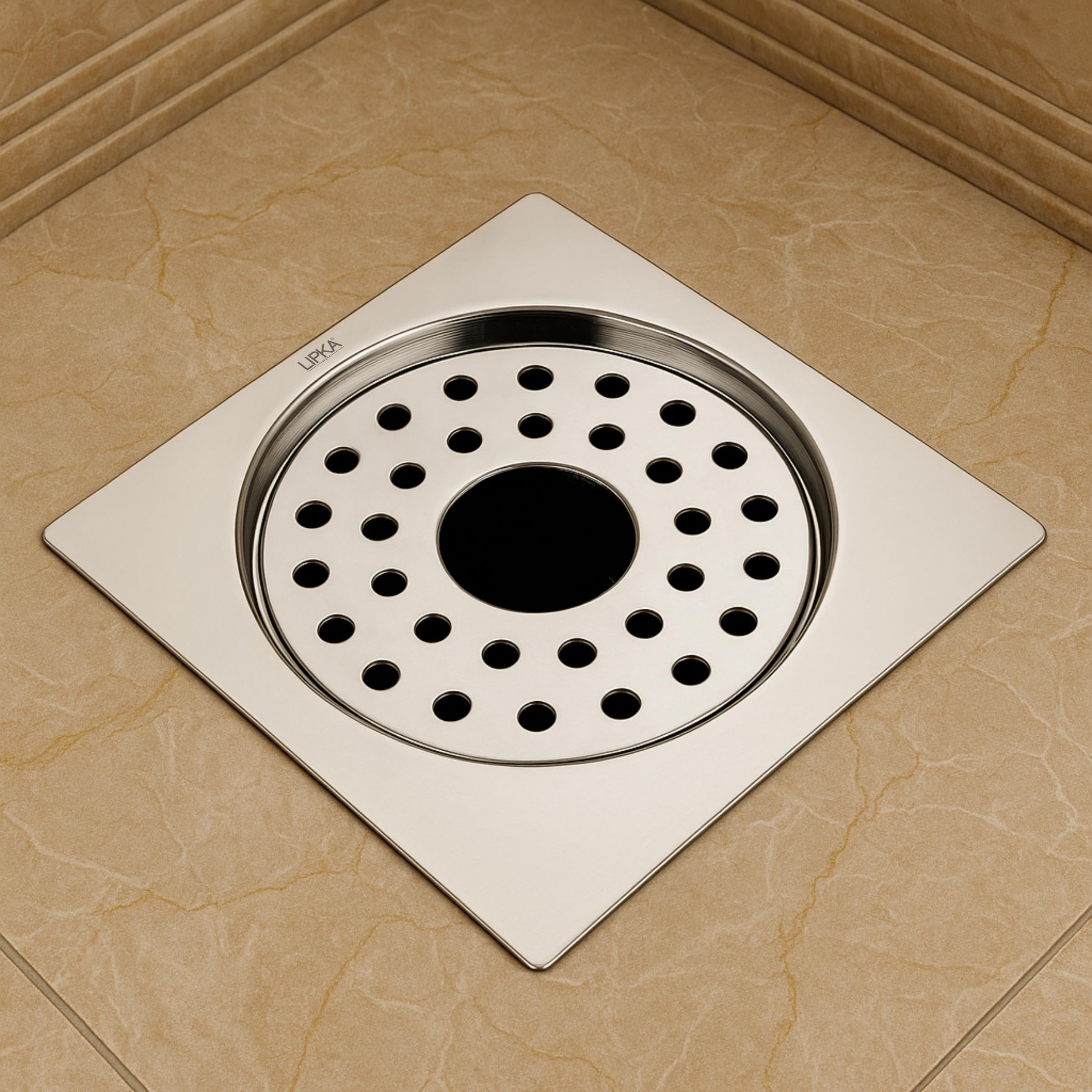 LIPKA 5 x 5 Inches Eon Square Flat Cut Plain Jali Floor Drain with Hole | Premium Stainless Steel | Floor Drain for Bathroom Silver-image-33