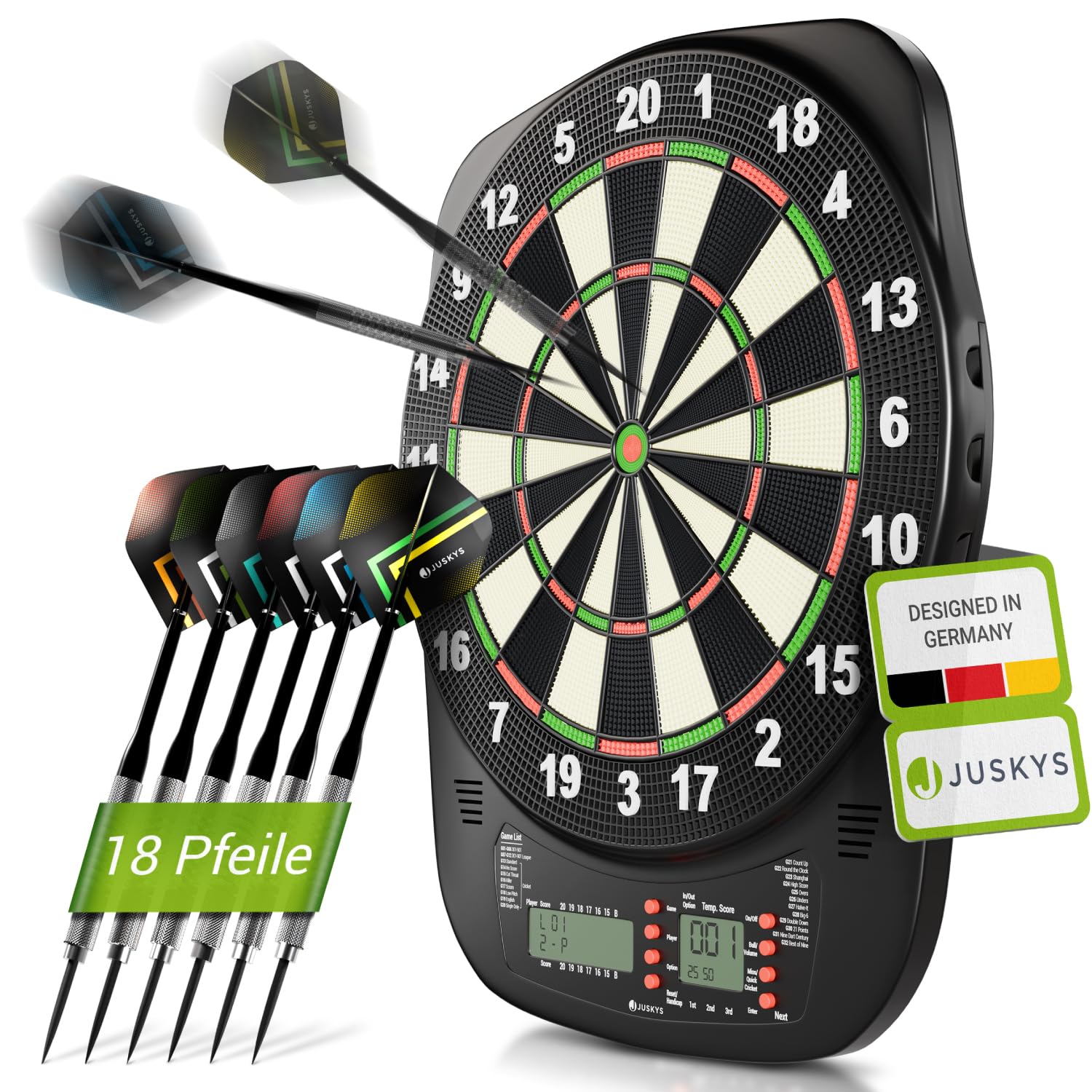 Juskys Elektronische Dartscheibe Elektronische Dartscheibe 32 Spiele & 359 Varianten