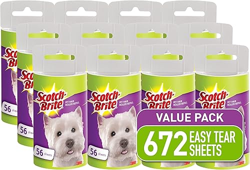 Miniatura 1 de Scotch-Brite Recambios de rodillo de pelusa para mascotas recoge piel en muebles y ropa 12 repuestos 56 hojas por repuesto 672 hojas en total