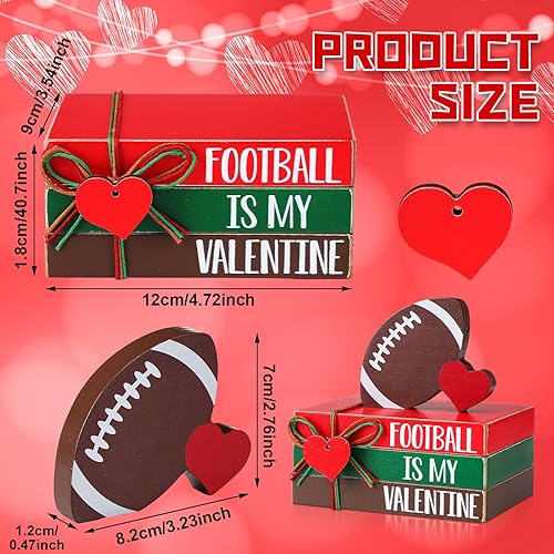 Miniatura 3 de Yookeer 4 piezas de decoración de bandeja escalonada de fútbol americano para el día de San Valentín, mini libros de madera, para decoración de