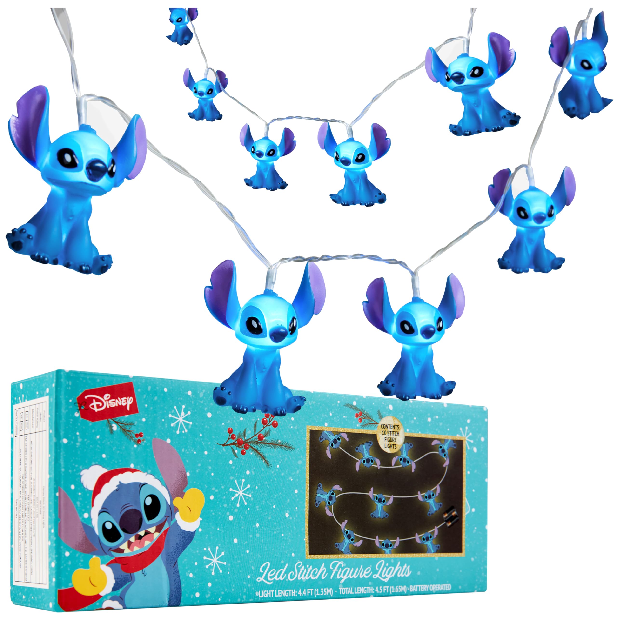 Disney Stitch LED String Lights 10 pcs, Battery Operated Hanging Lights 59”, Bedroom Decor Kids Teenagers Adults