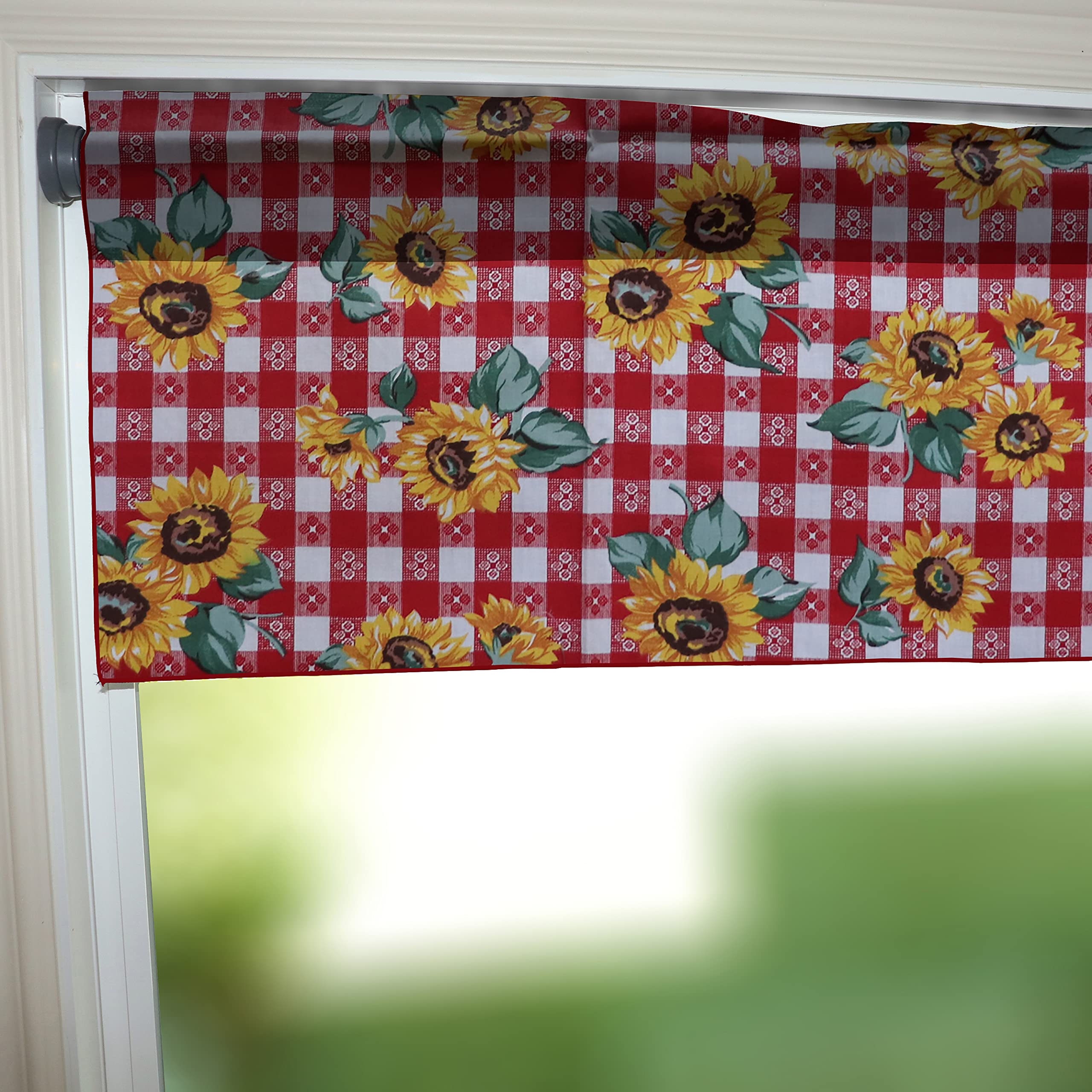 Zen Creative Designs Sunflower Tavern Checkered Cotton Window Valance Home Décor Kids Bedroom Nursery Kitchen Window (58