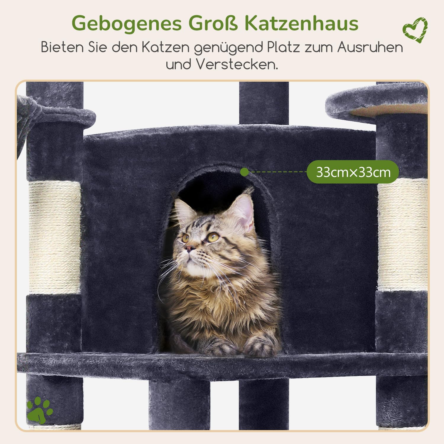 Globlazer Kratzbaum Große, Kratzbaum Stabil Passform Ecke mit Groß Katzenhaus 90° Sektor Gepolsterte Plattform Hängematte Weich Korb, Katzenbaum hoch 130 cm für Mehrere Groß Katzen (C51, Dunkelgrau)
