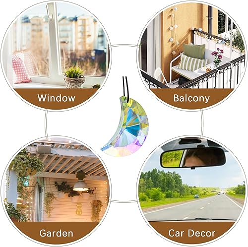 Miniatura 8 de 2 atrapasoles de cristal de 1.97 pulgadas (1.969 in), colgantes de media luna para ventanas, decoración de cristales de arcoíris