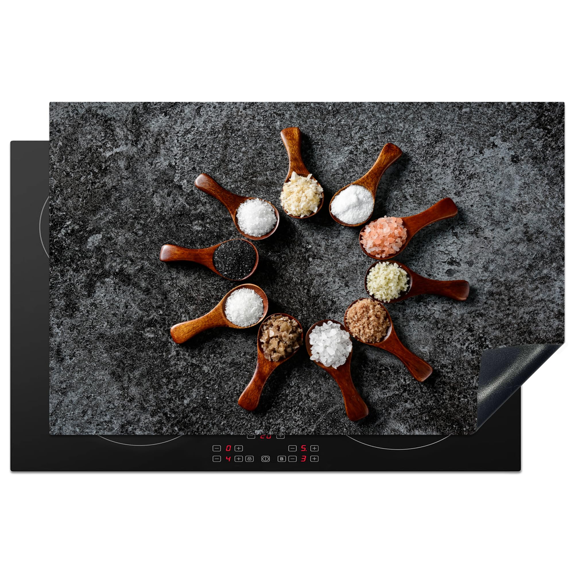 KitchenYeah© Induction Hob Cover Protector Mat 20.8"x32.1" / 81.6x52.7 cm Kitchen Universal Ceramic Covers for Electric Cookers Vinyl Spoon - Herbs - Spices - Kitchen - Industrial — image 1