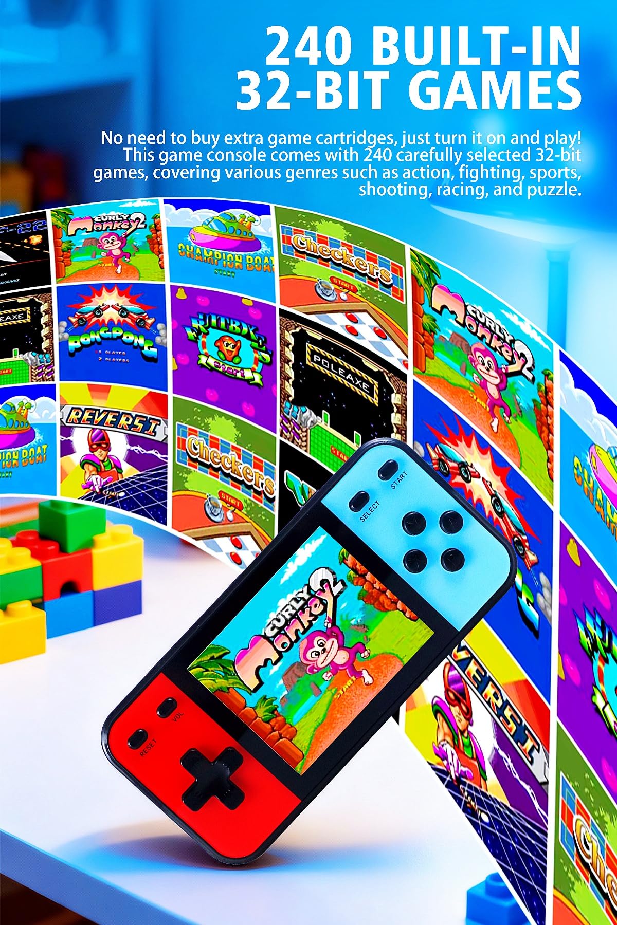 LZYCH Cartone Animato Carino Console di Gioco a Blocchi 26 Gioco Retrò Mattoni/Corsa/Carro armato Difficoltà Regolabile Compleanno per Bambini/Regalo
